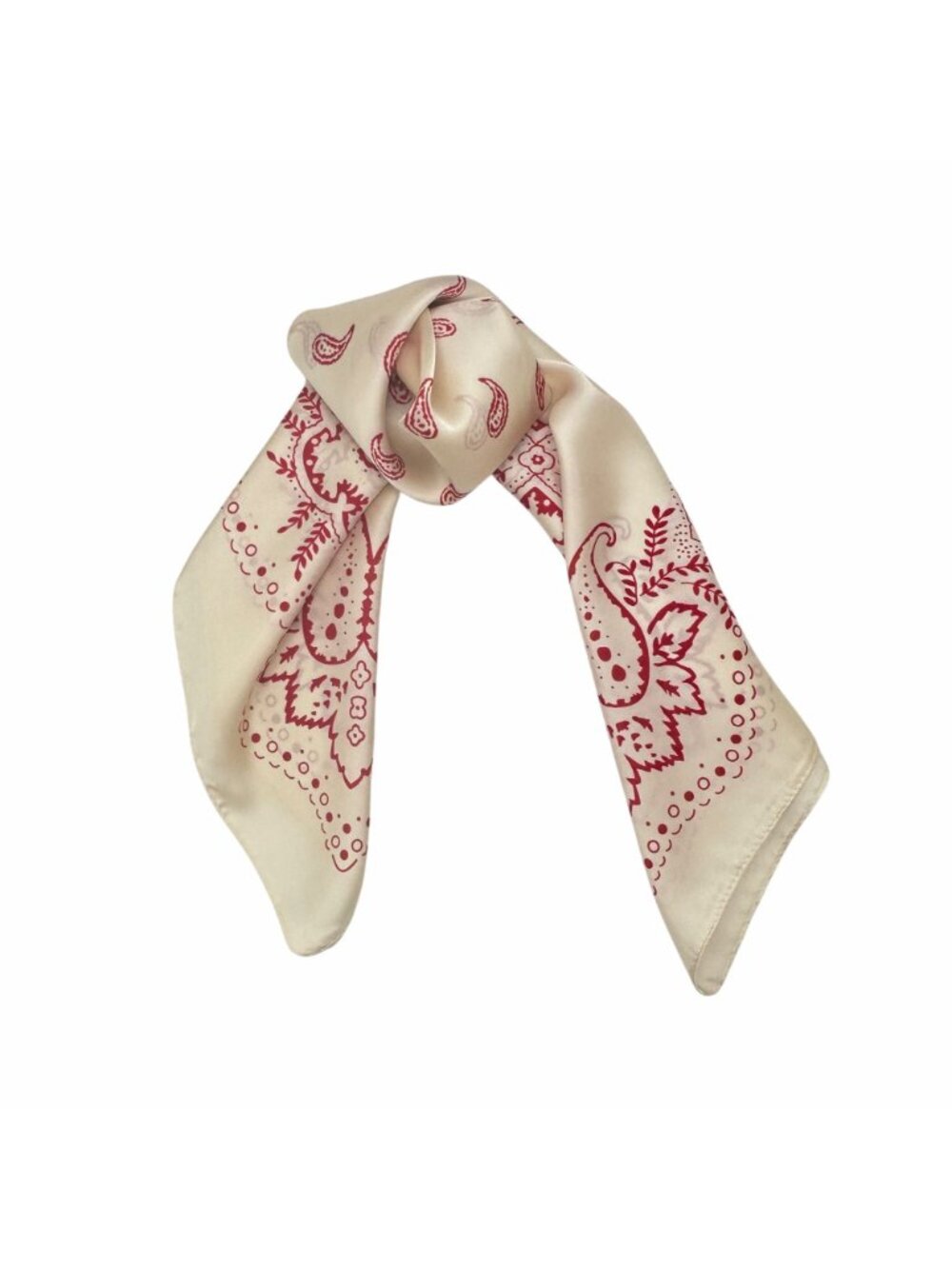 ✨Elegant Silky Square Scarf Retro Print White Burgundy Paisley Head Wrap Bandana - Picture 2 of 5